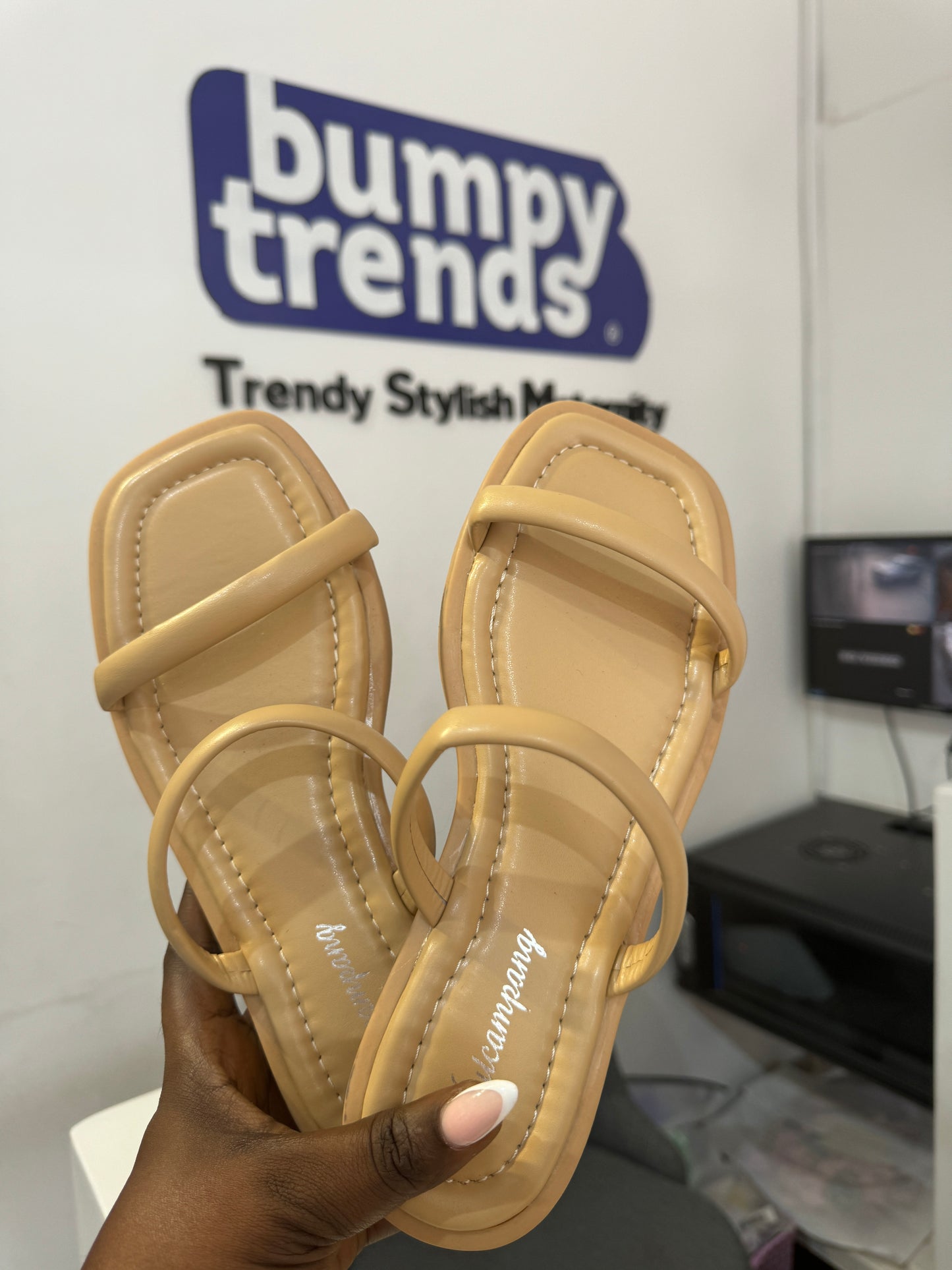 Tan Double Strap Slides
