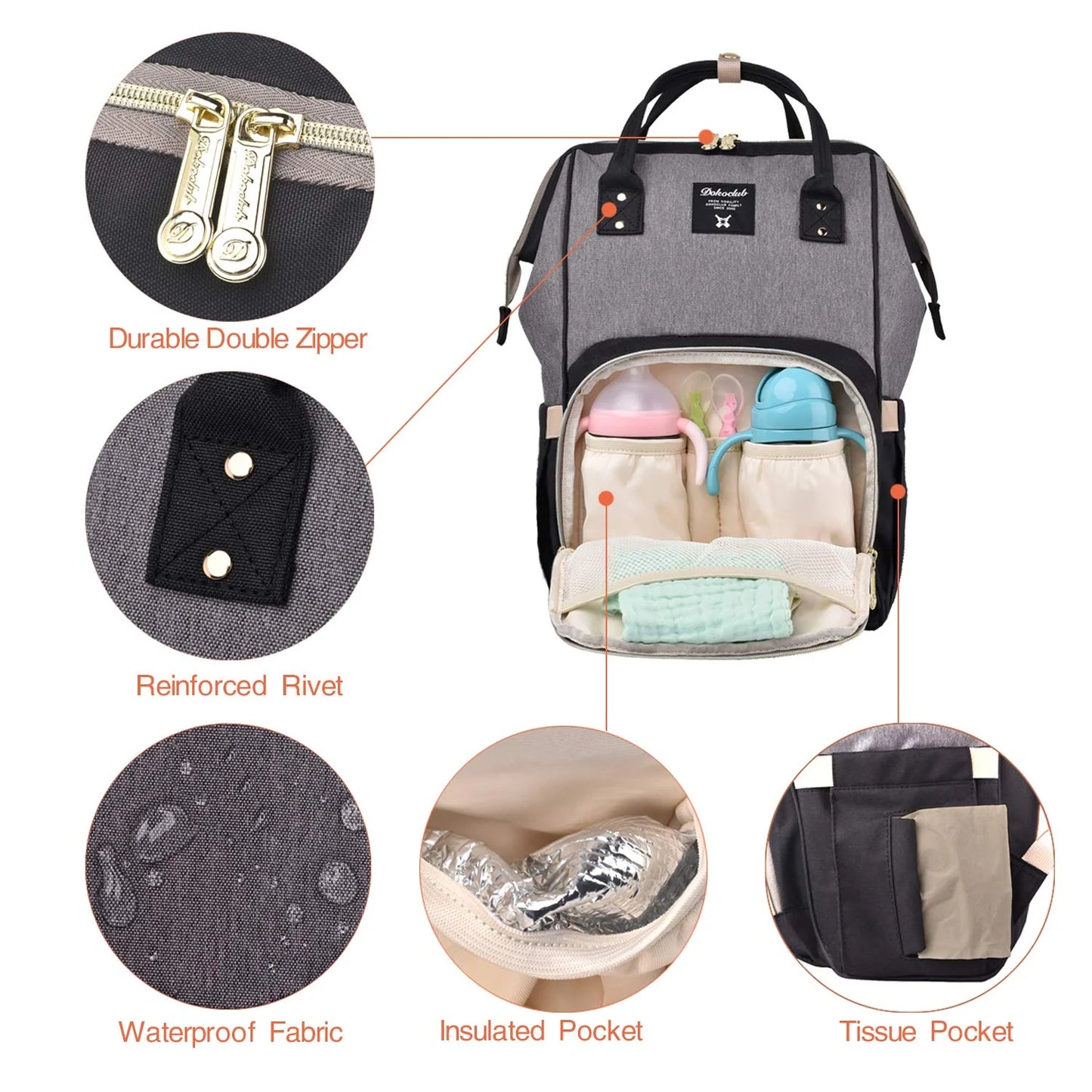 Dokoclub Black and Grey Diaper Backpack
