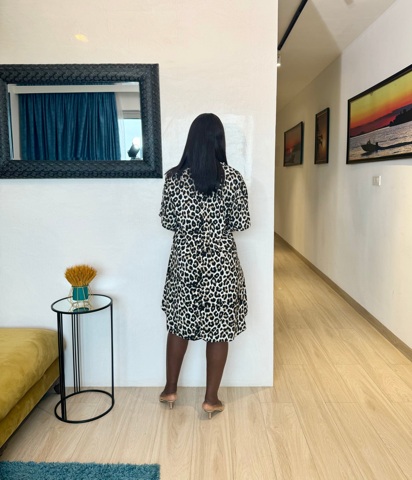 Print Neck Tie Maternity Smock Dress