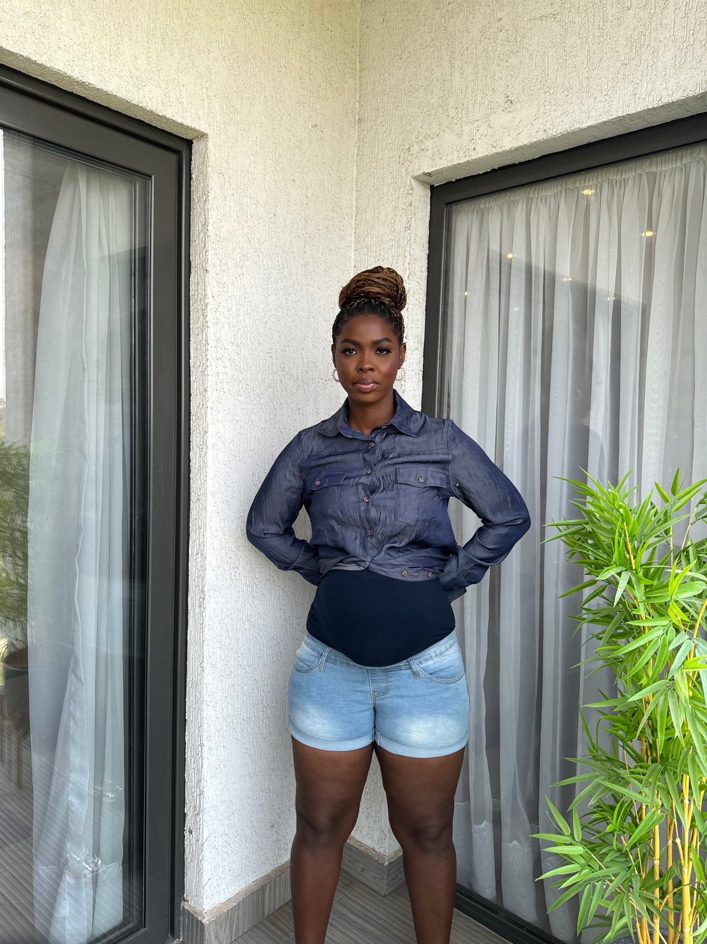 Fold Up Maternity Overbump Light Blue Shorts