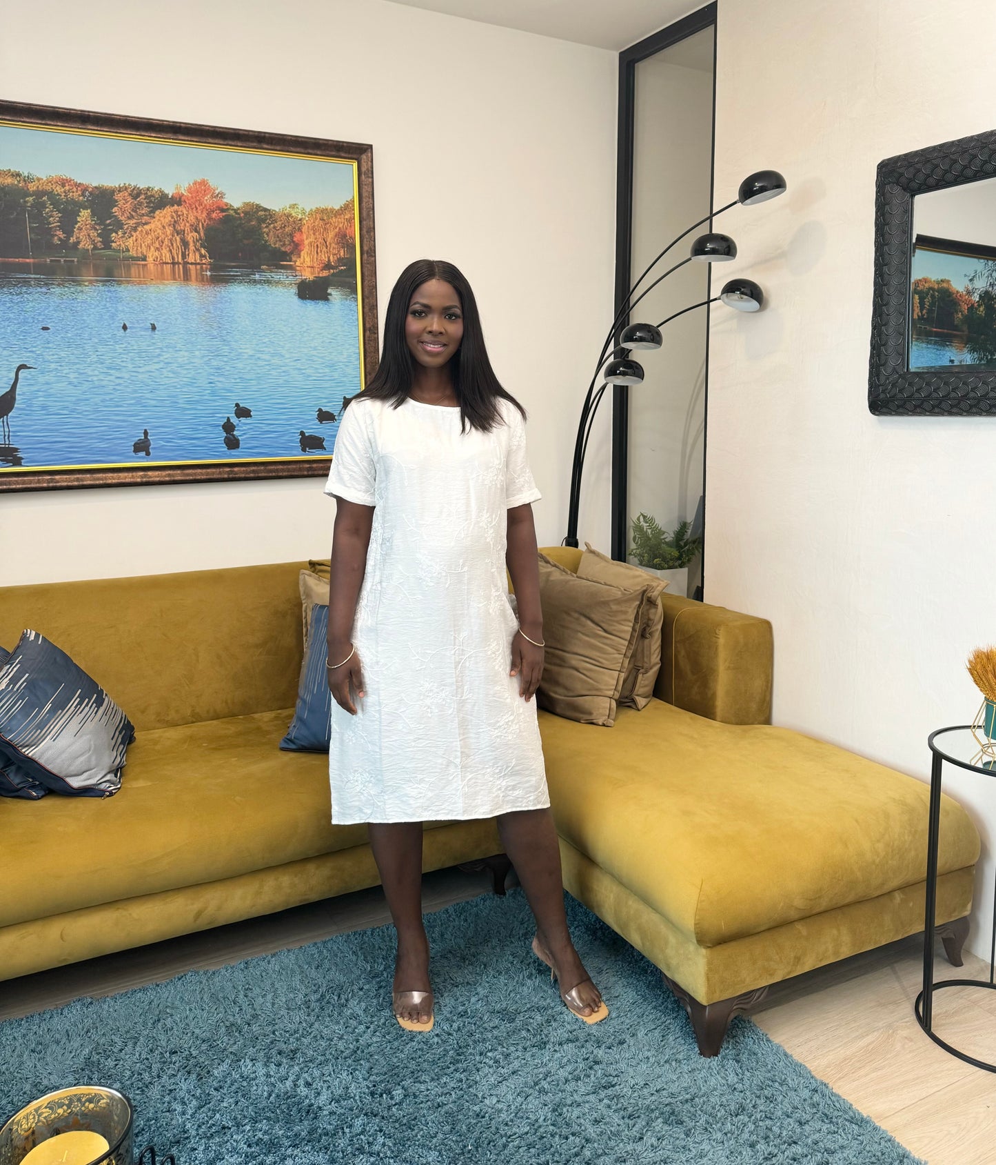 Embroidered White Cotton Maternity Shift Dress