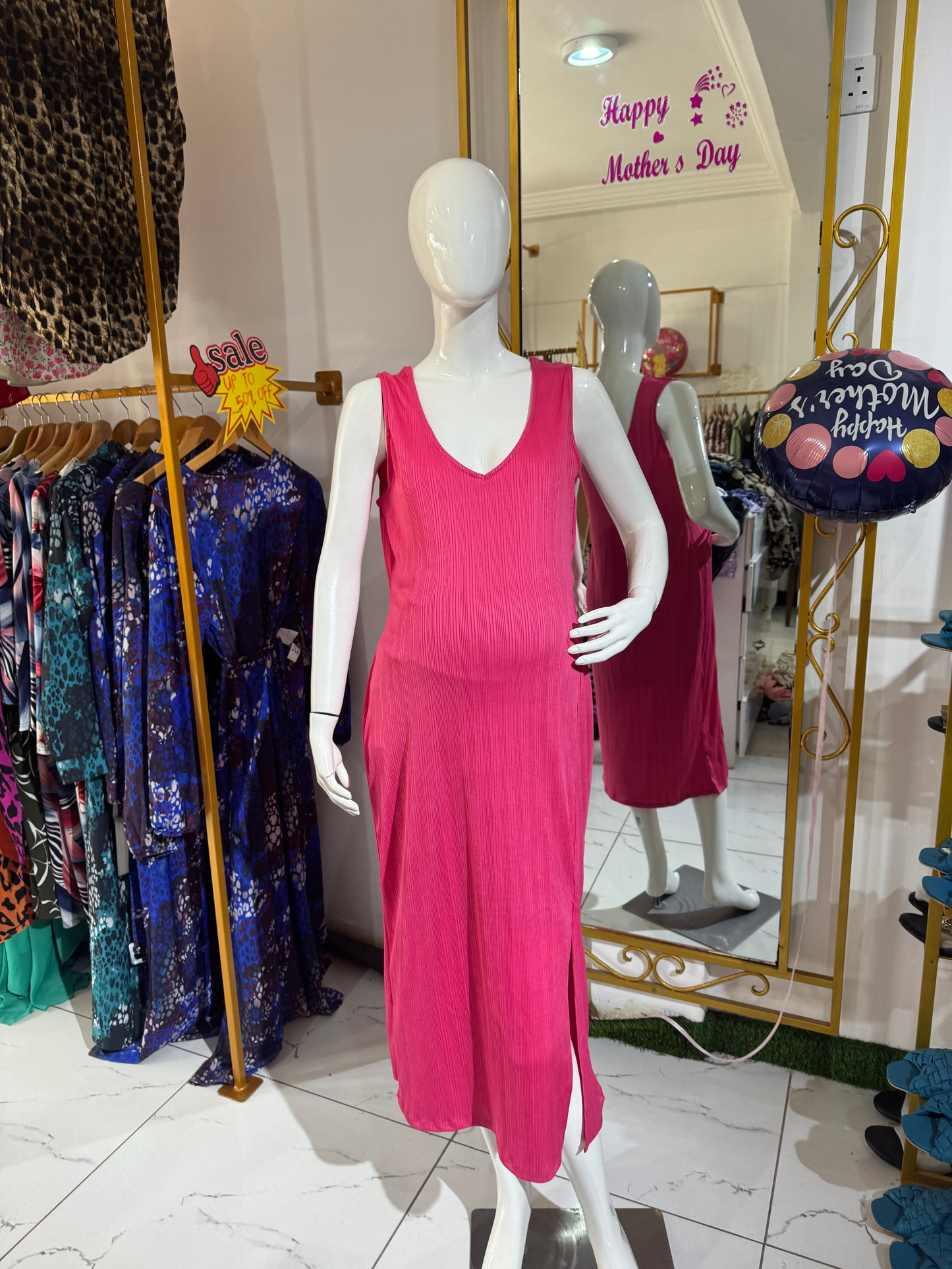 Ribbed Sleeveless Maternity Bodycon Dress For Pregnant Women