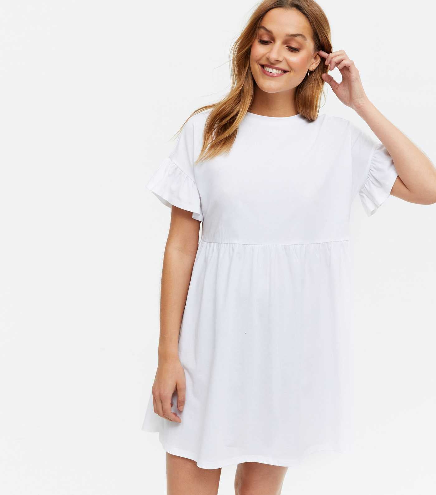 Frill Short Sleeve Smock White Tunic