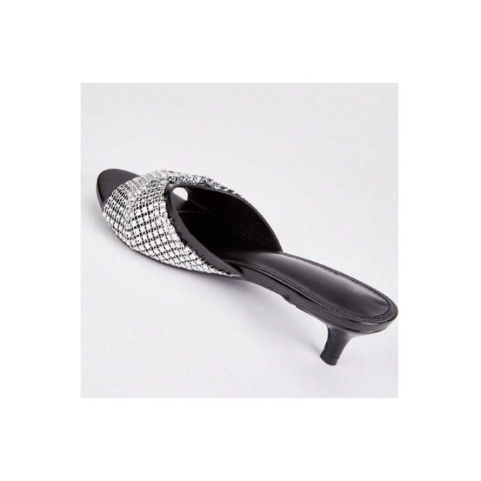 Black Encrusted Front Kitten Slide Mule Heels