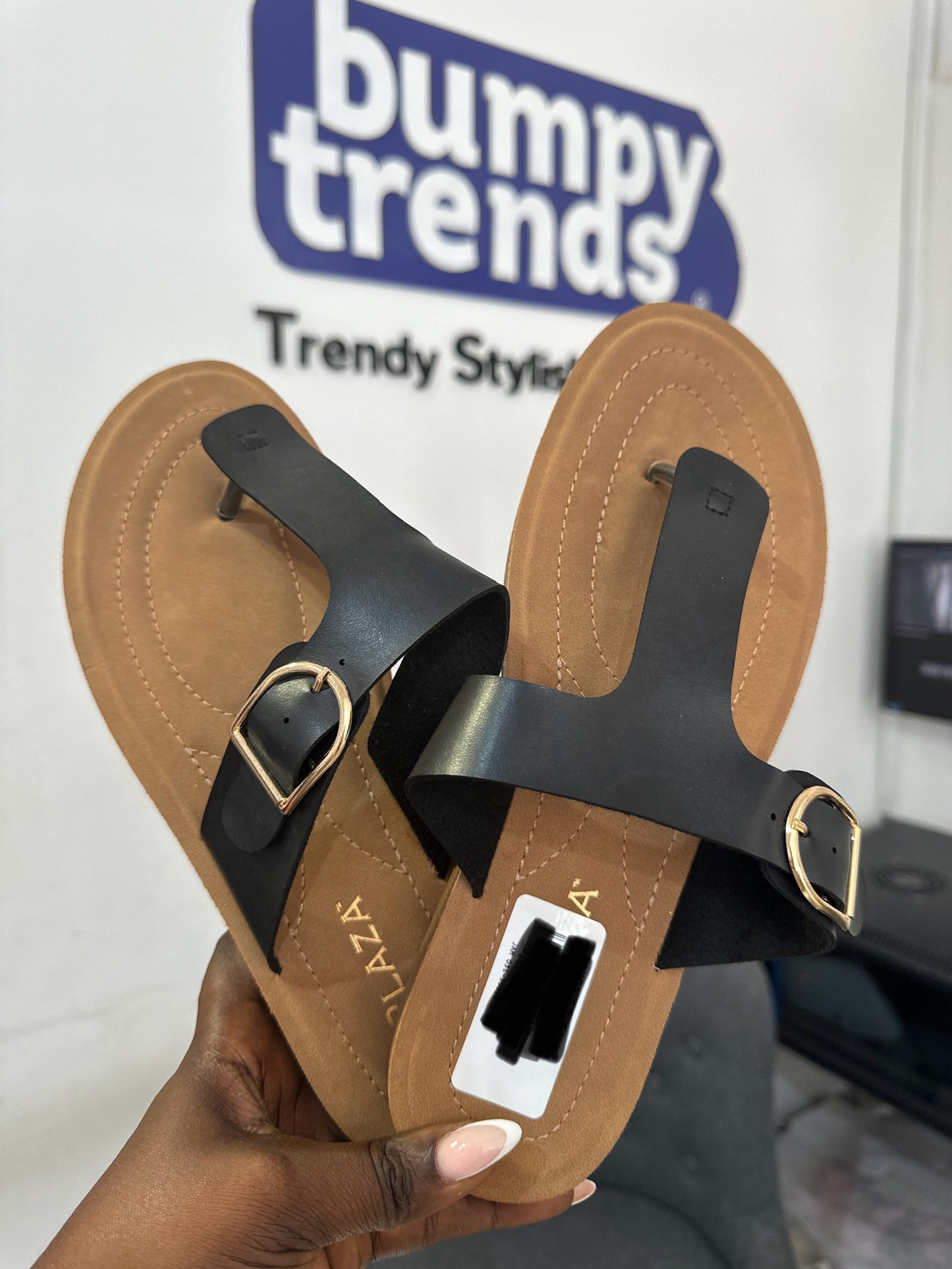 Black Thong Strap Sandals