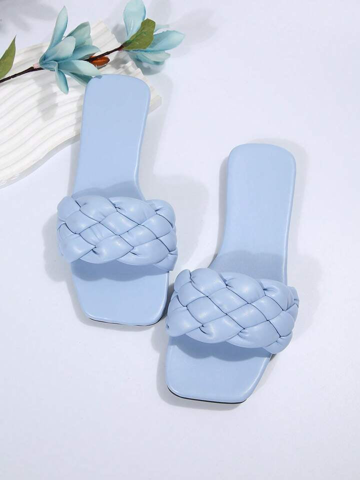 Baby Blue Weave Strap Slides