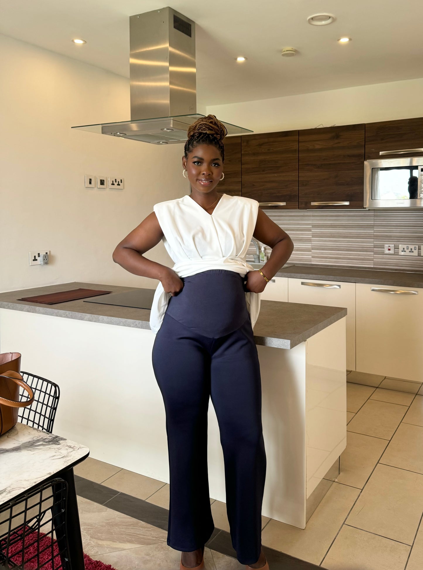 Navy Wide Leg Overbump Office/Work Trousers