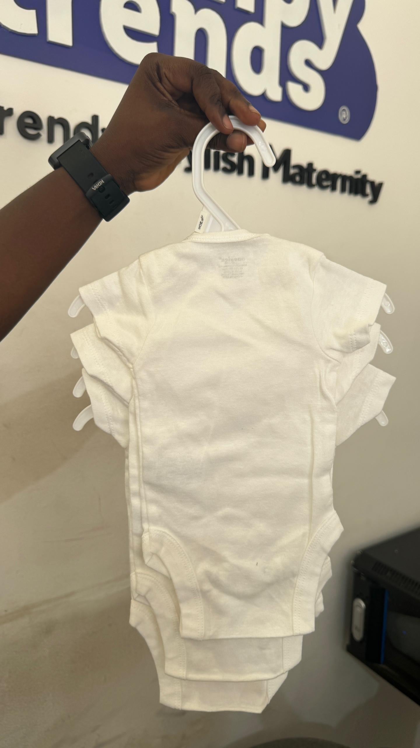 3 Pack White Cotton Onesies