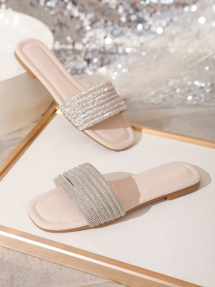 Silver Embellished Strappy Slippers