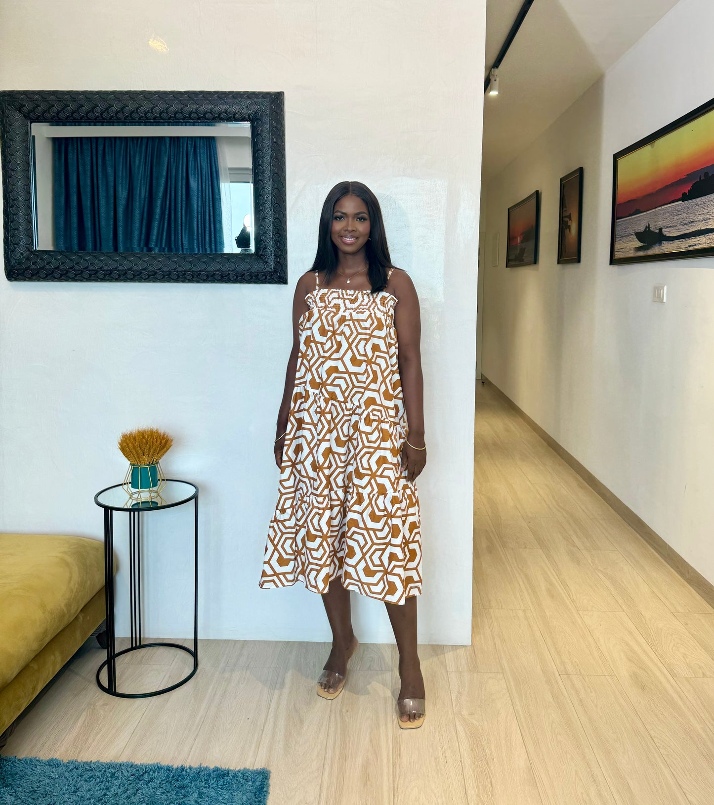 Nude Sleeveless Tiered Maternity Midi Dress
