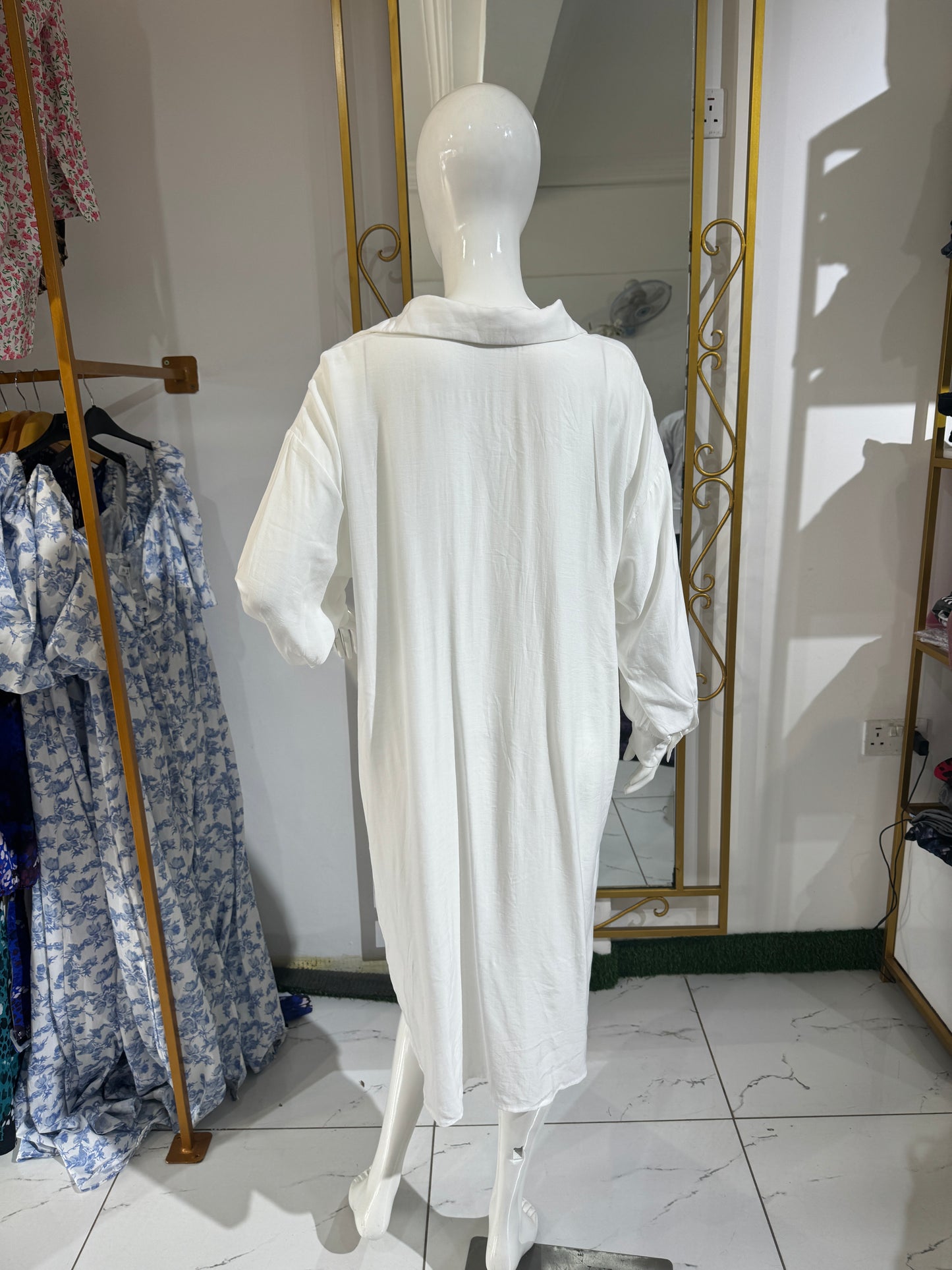 White Maternity/Nursing Midi Shirt Dress