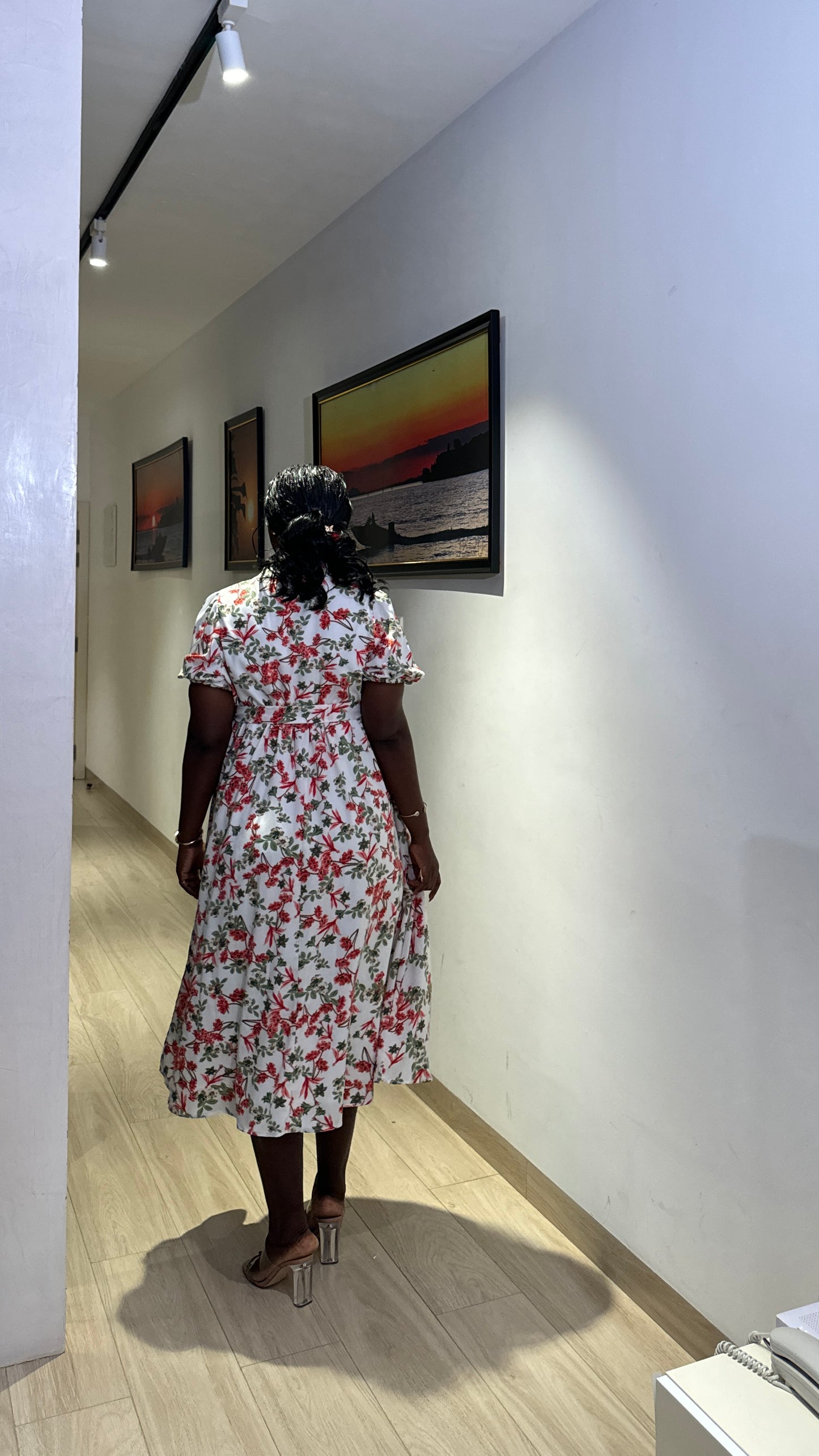 Festive Print Collared Neck Gathered Dress