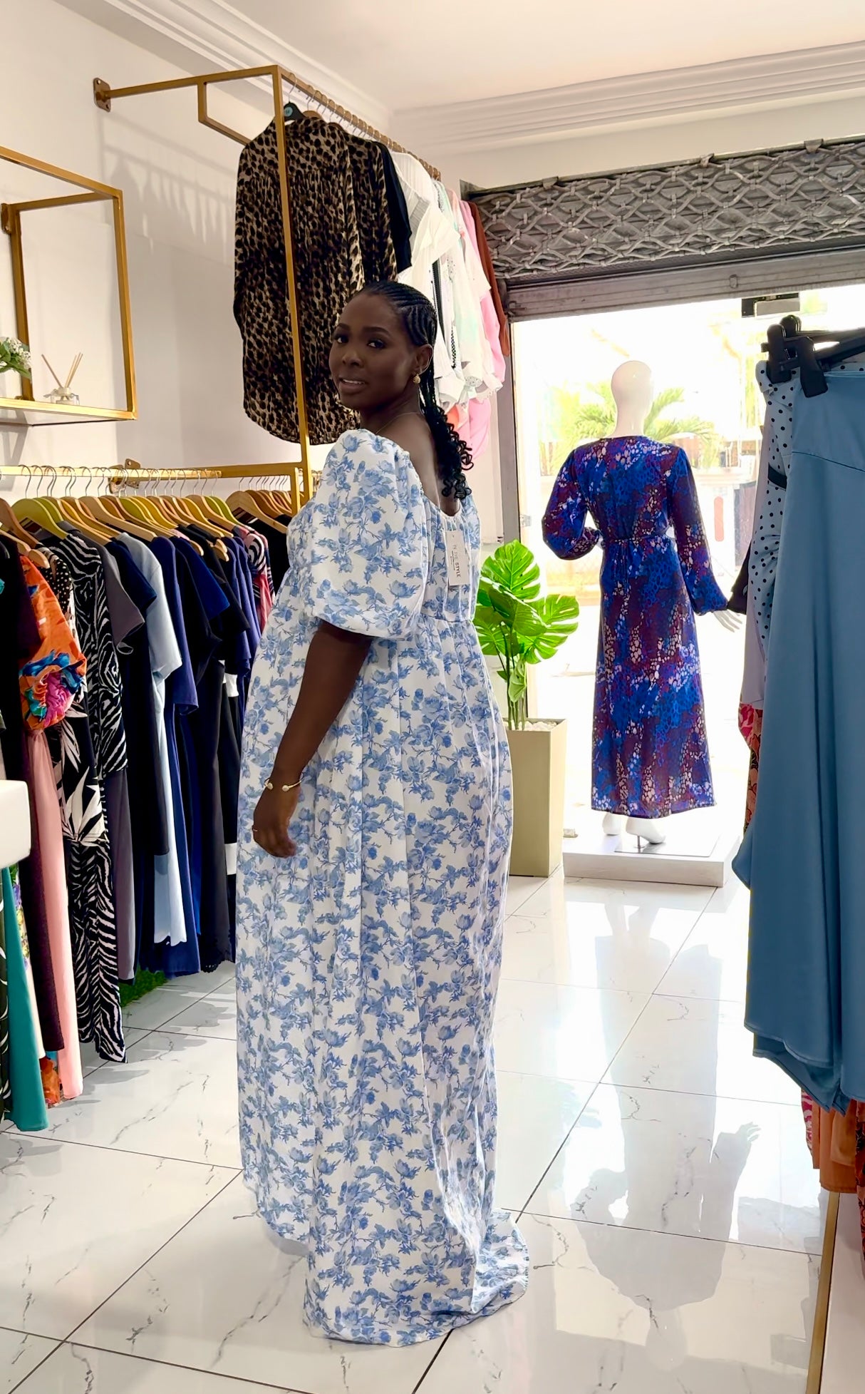 Blue Floral Maxi Maternity Shoot Gown