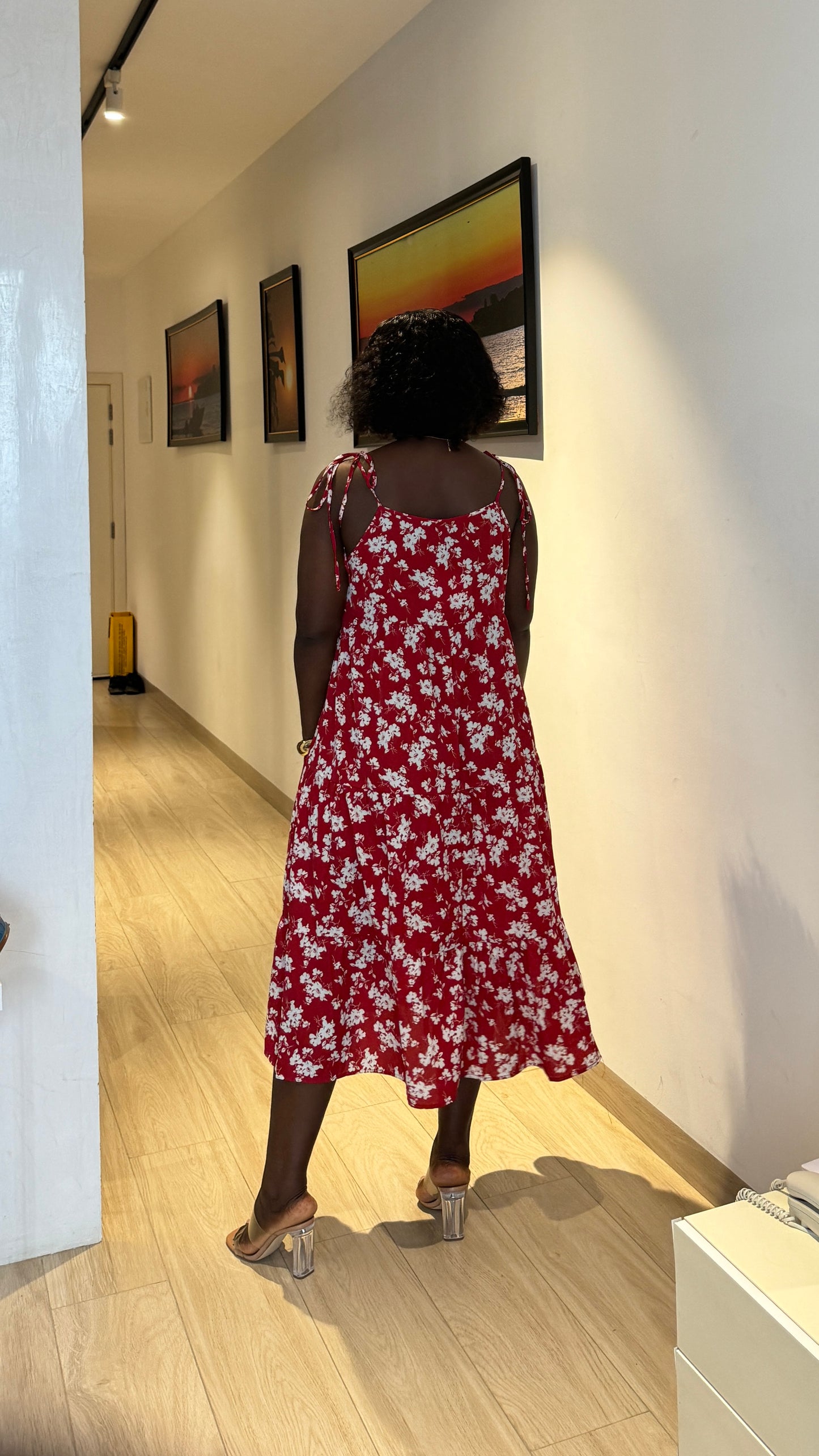 Adjustable Strap Maternity Midi Smock Dress