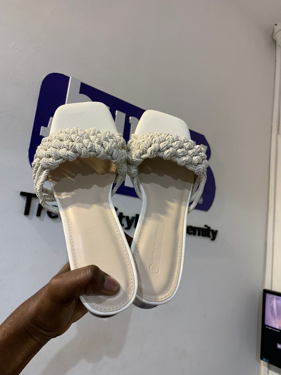 Braided Strap Glass Ball Heel Slide Shoes
