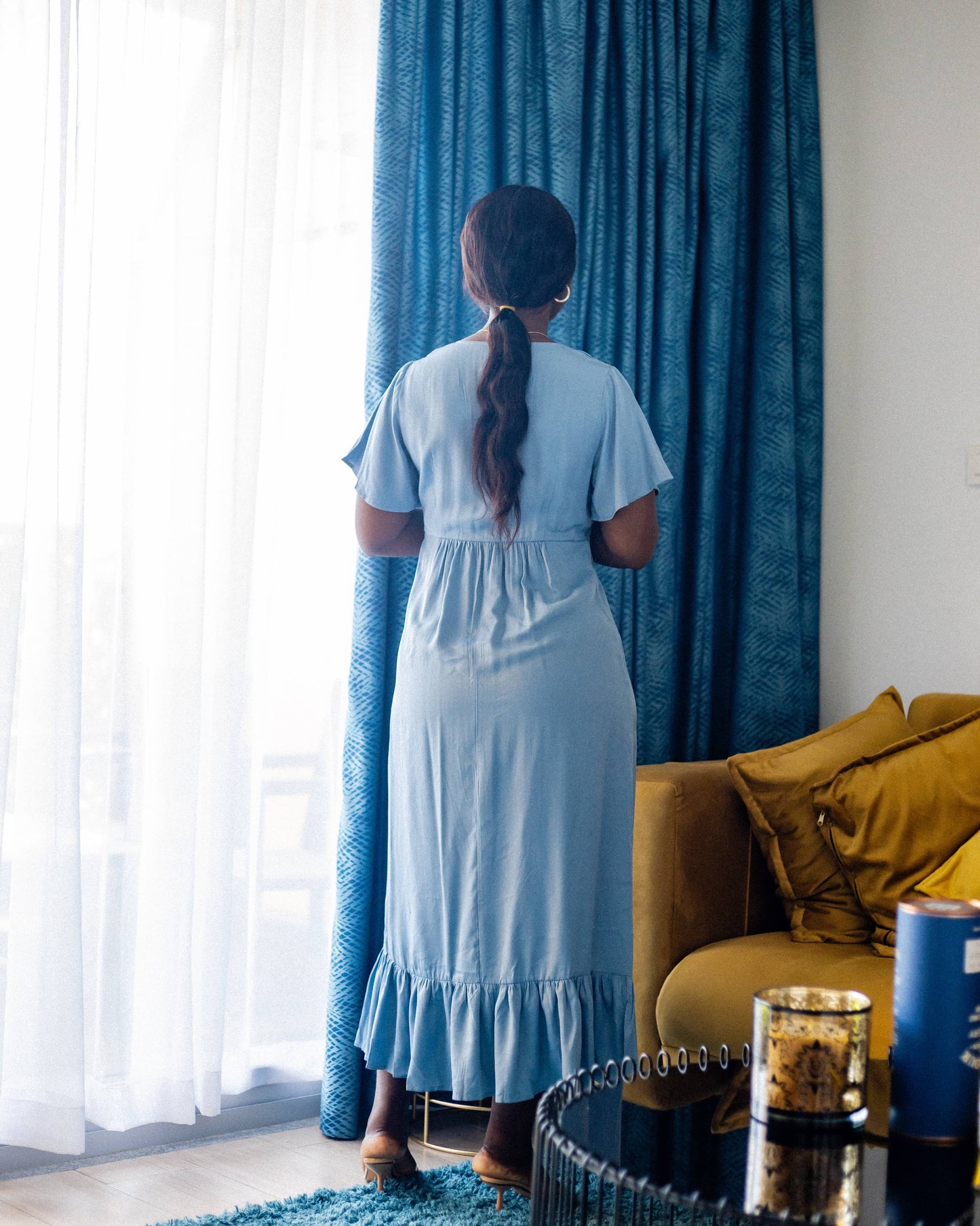 Empire Waist Maternity Blue Maxi Dress