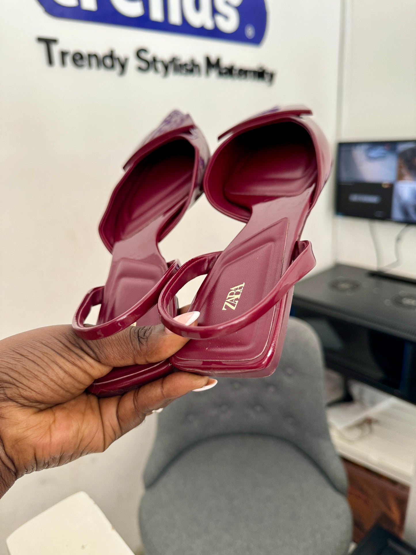 Burgundy Flat Sling Back Shoes