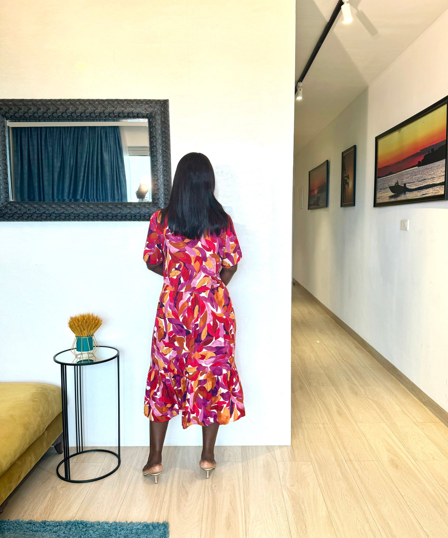 Red Floral Tiered Maternity Smock Dress