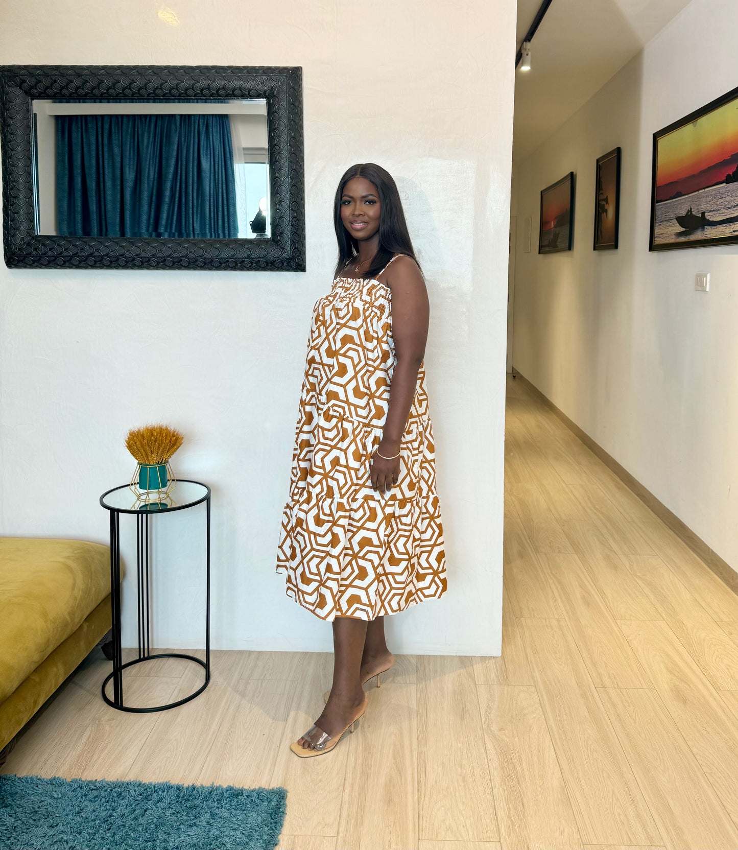 Nude Sleeveless Tiered Maternity Midi Dress