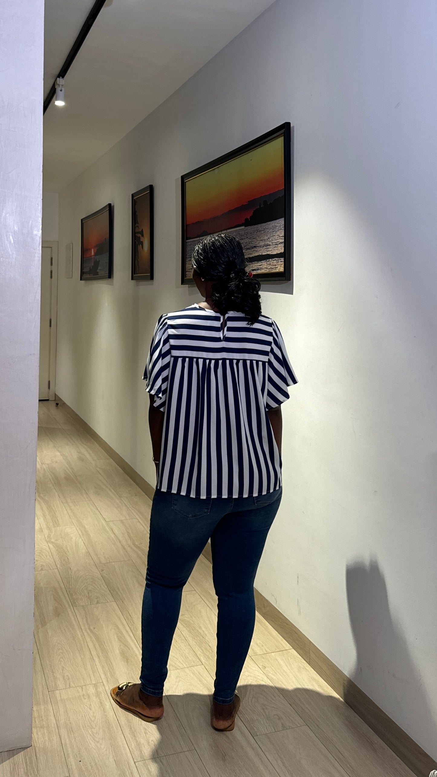 Navy Striped Maternity Smock Dress