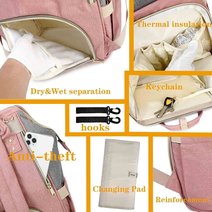 Dokoclub Peach and Grey Diaper Backpack