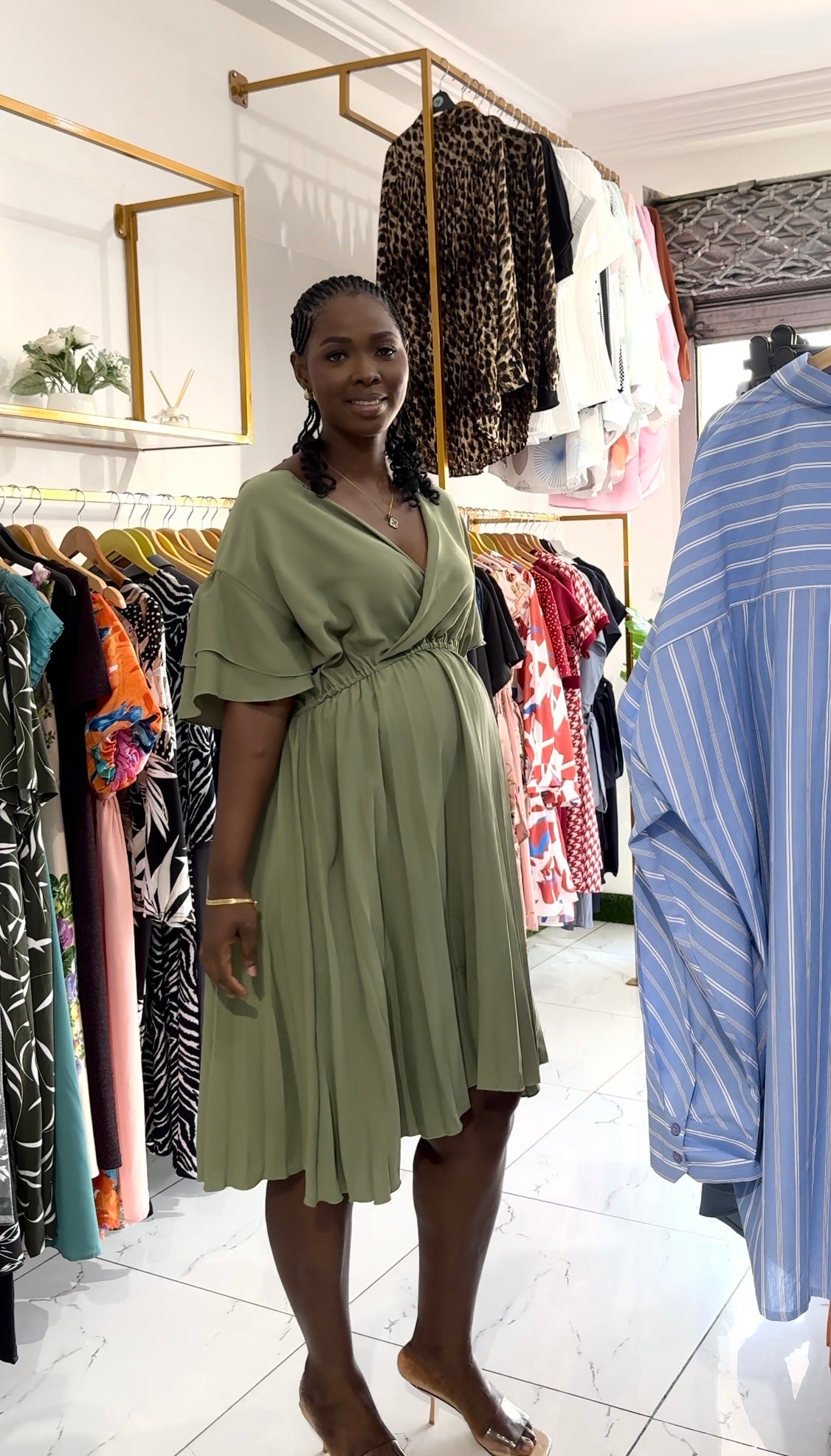 Green Plus Size Maternity/Nursing Pleated Dress