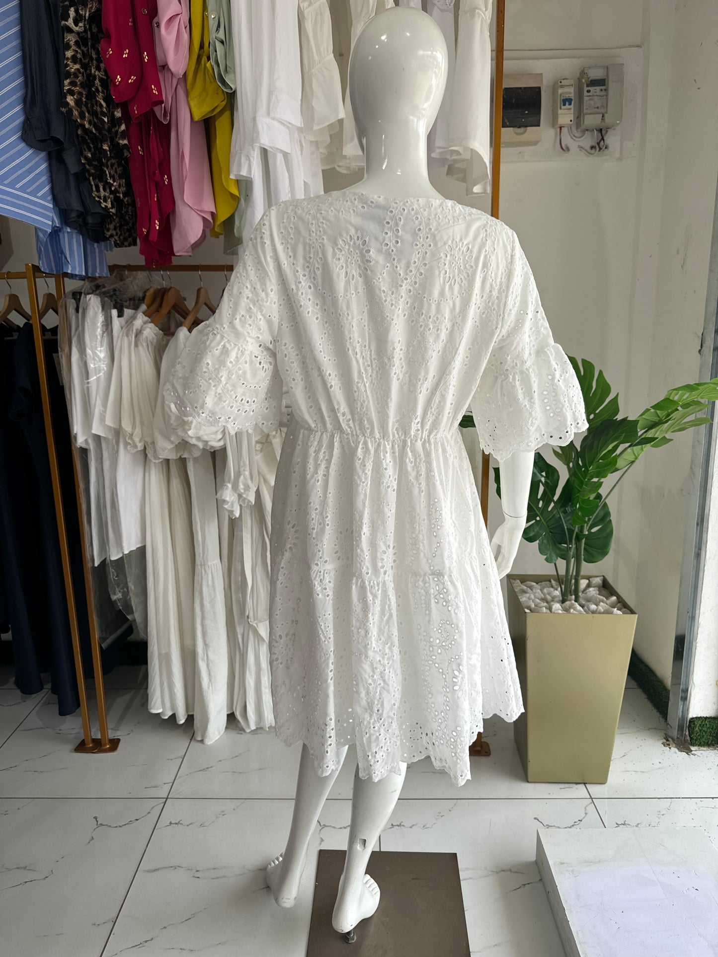 Broderie Lace Cotton Maternity Tiered Smock Dress