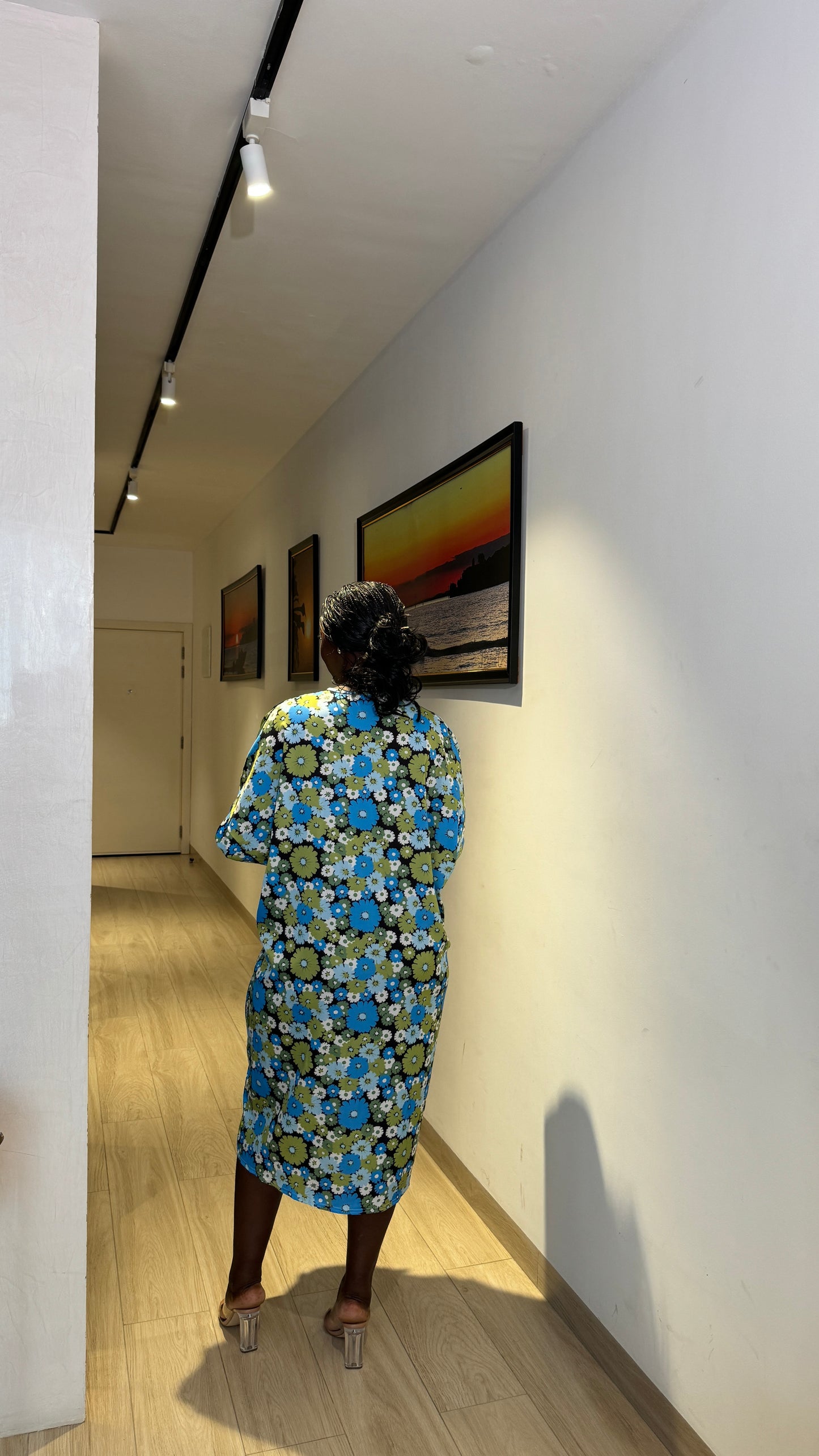 Blue & Green Floral Maternity Twist Front Dip Hem Kaftan