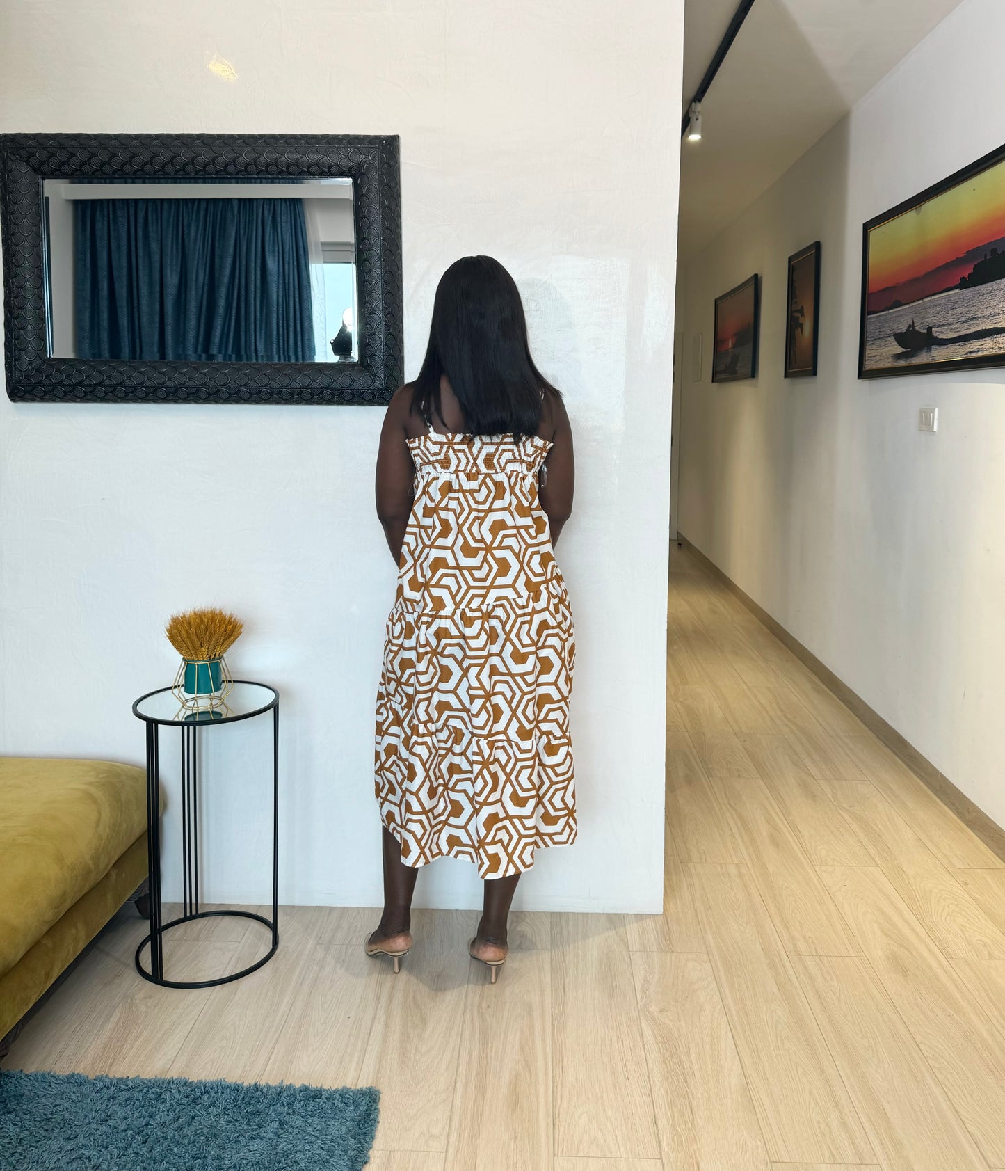 Nude Sleeveless Tiered Maternity Midi Dress