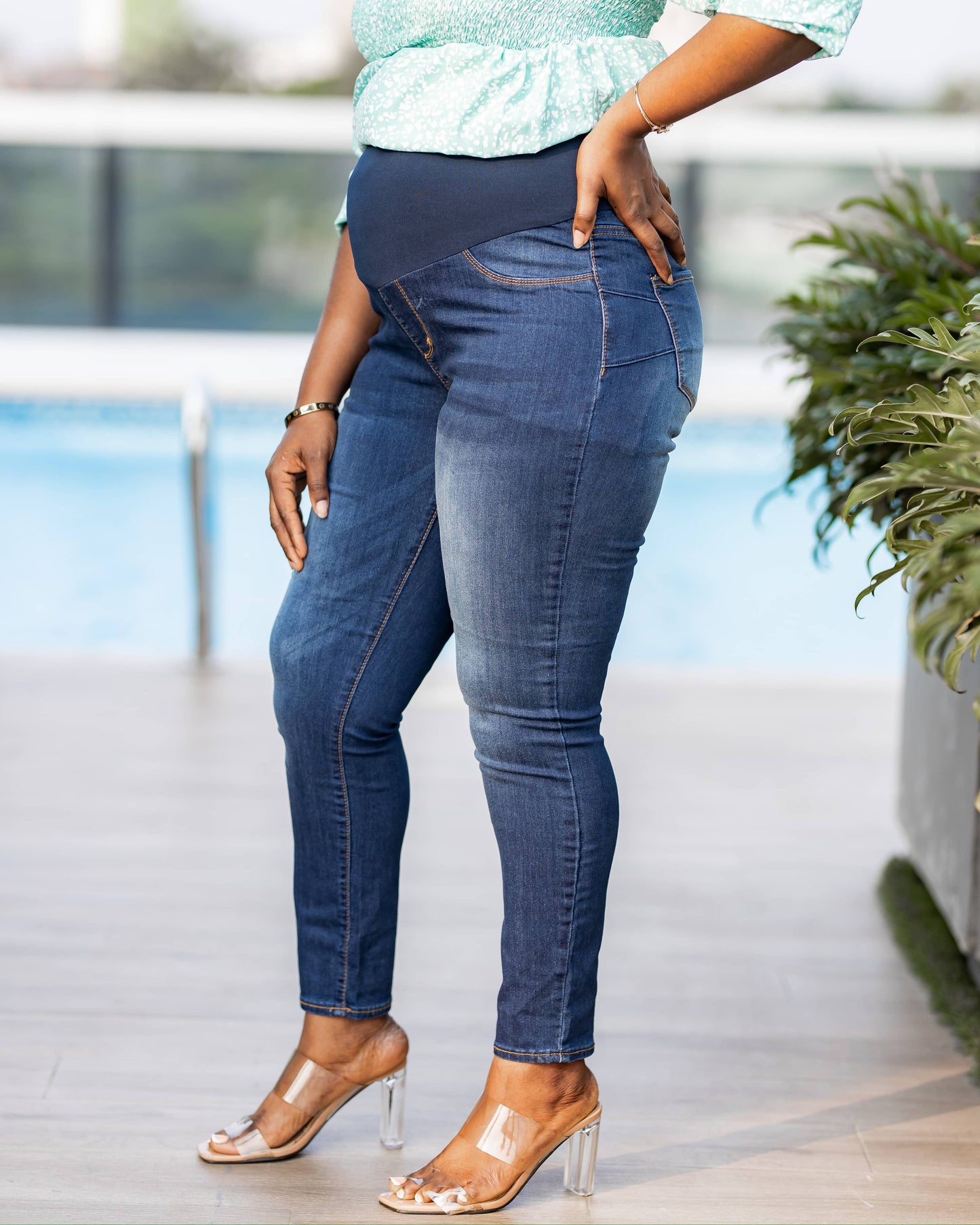 Overbump Blue Maternity Skinny Jeans