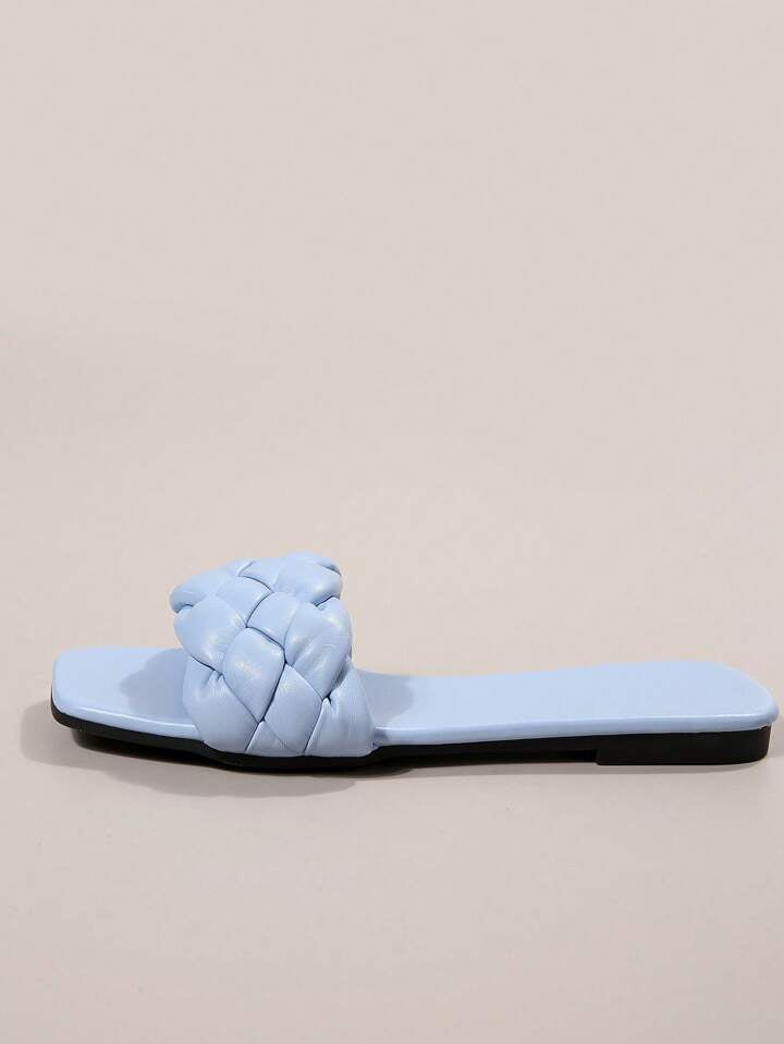 Baby Blue Weave Strap Slides