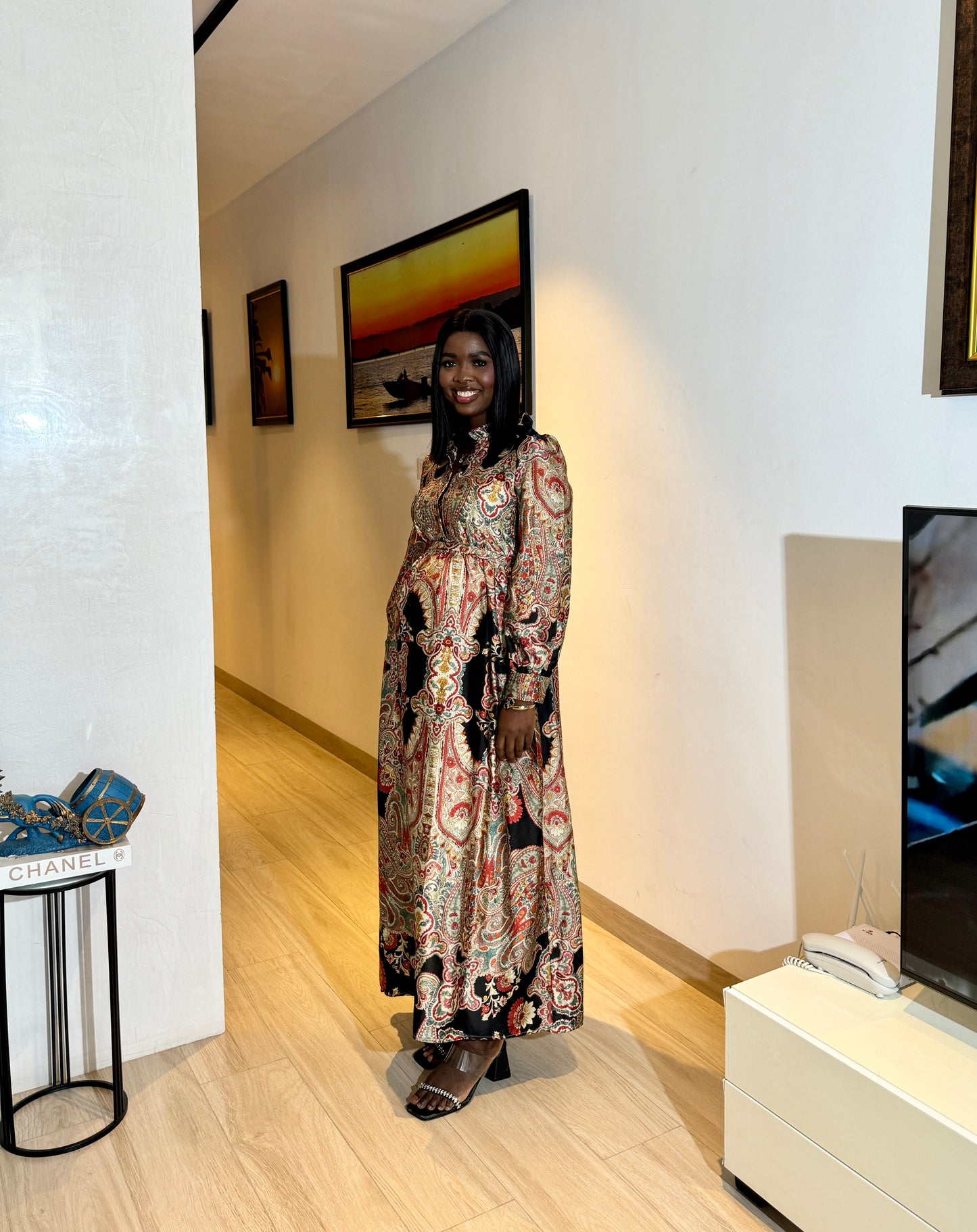 Belter Brown Paisley Print Maternity/Nursing Maxi Dress