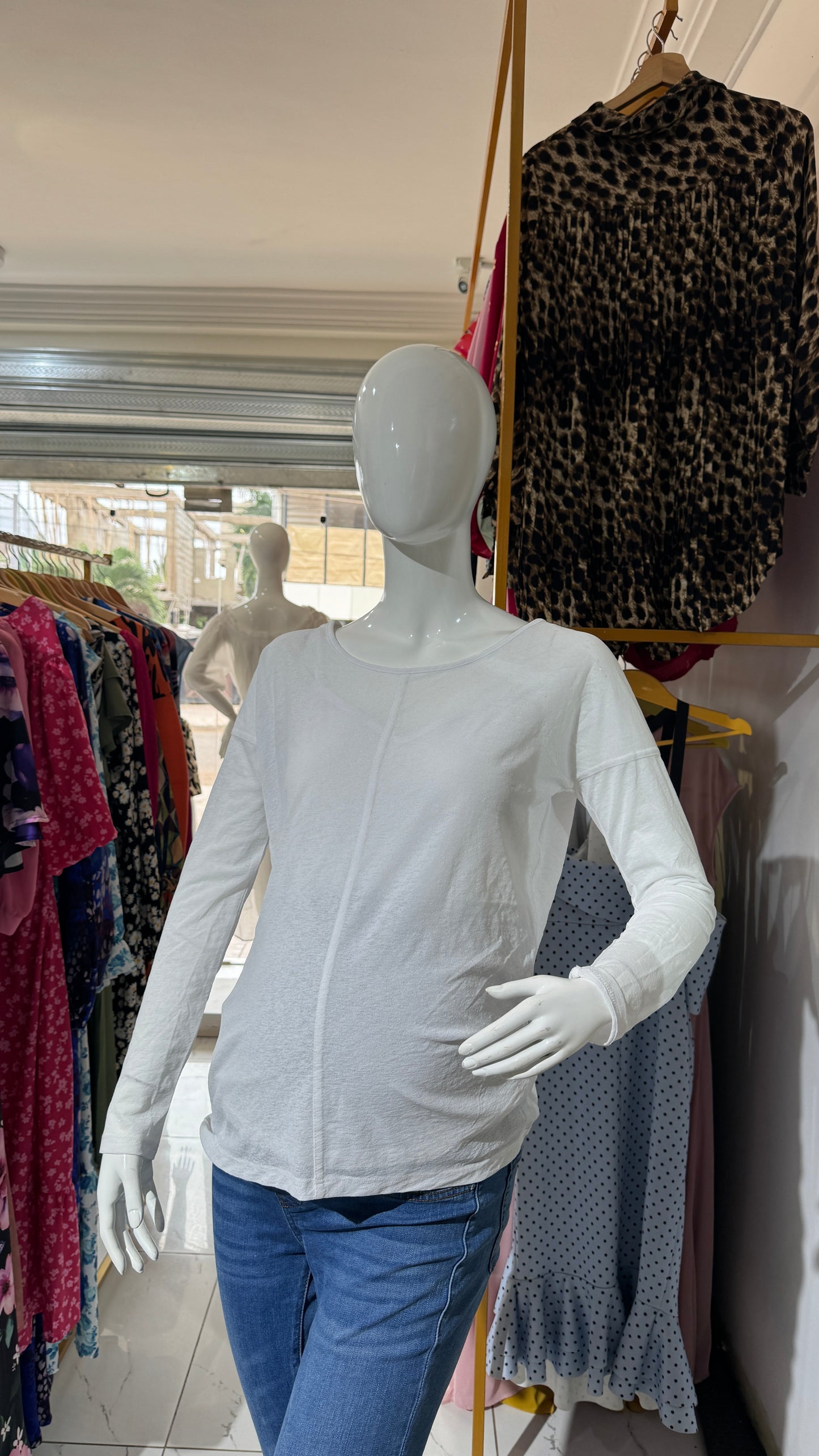 White Maternity Long Sleeve Top With Inner Attached Camisole