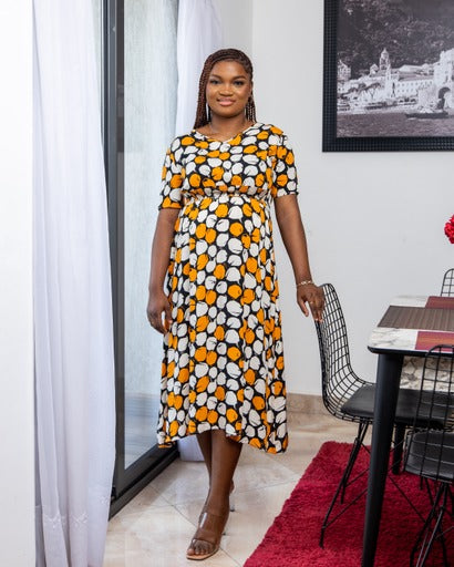 orange print maternity dress Orange Abstract Floral Cinch Bust Maternity Dress PinkBlush