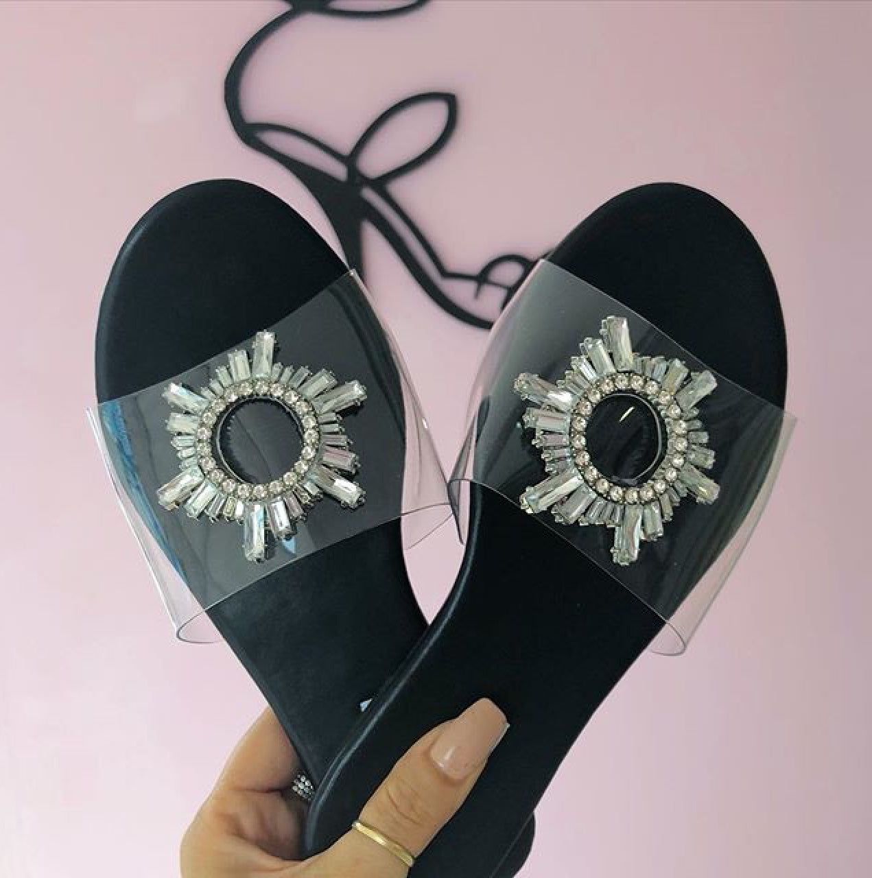 Embellished Perspex Slip On Slides