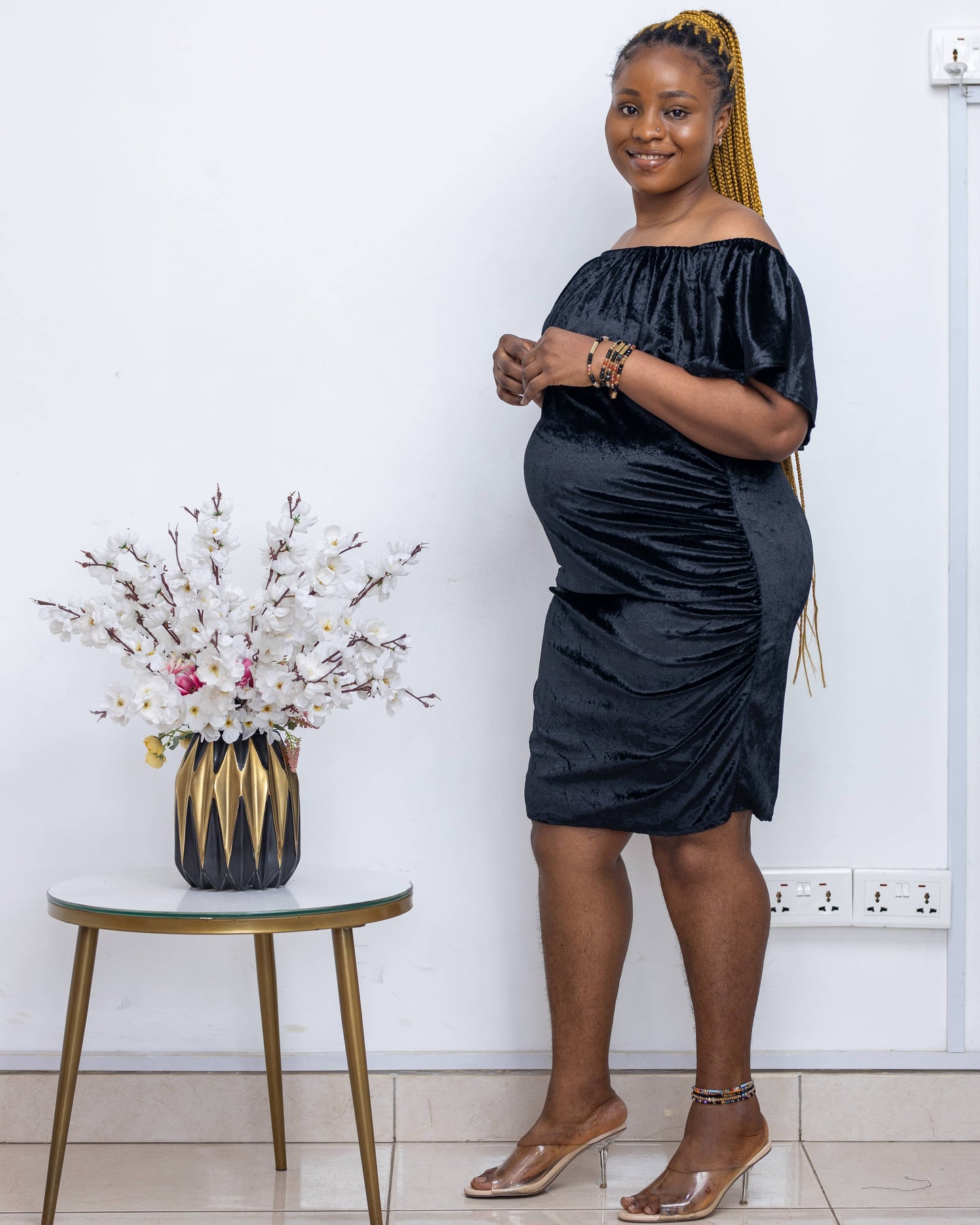 Bardot Black Velvet Maternity Dress