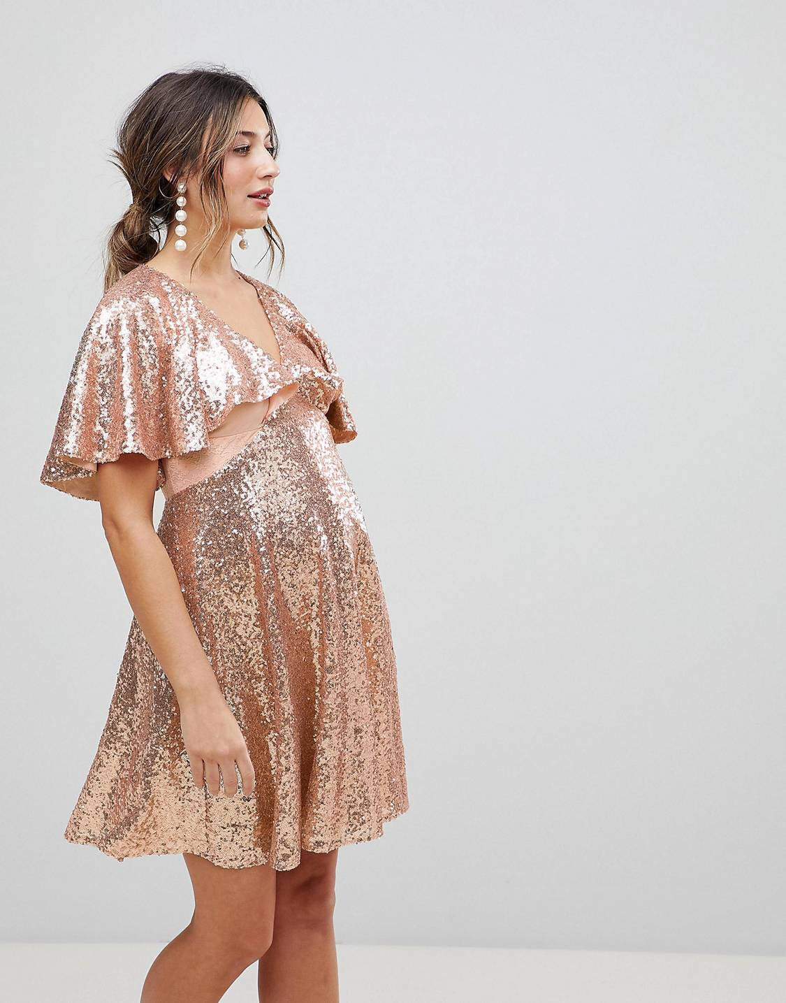 Shimmer Mesh Back Skater Maternity Dress
