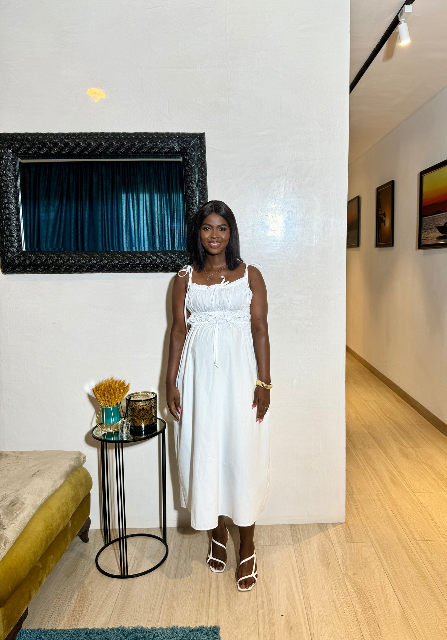 Maternity White Tie Sleeve Midi Dress