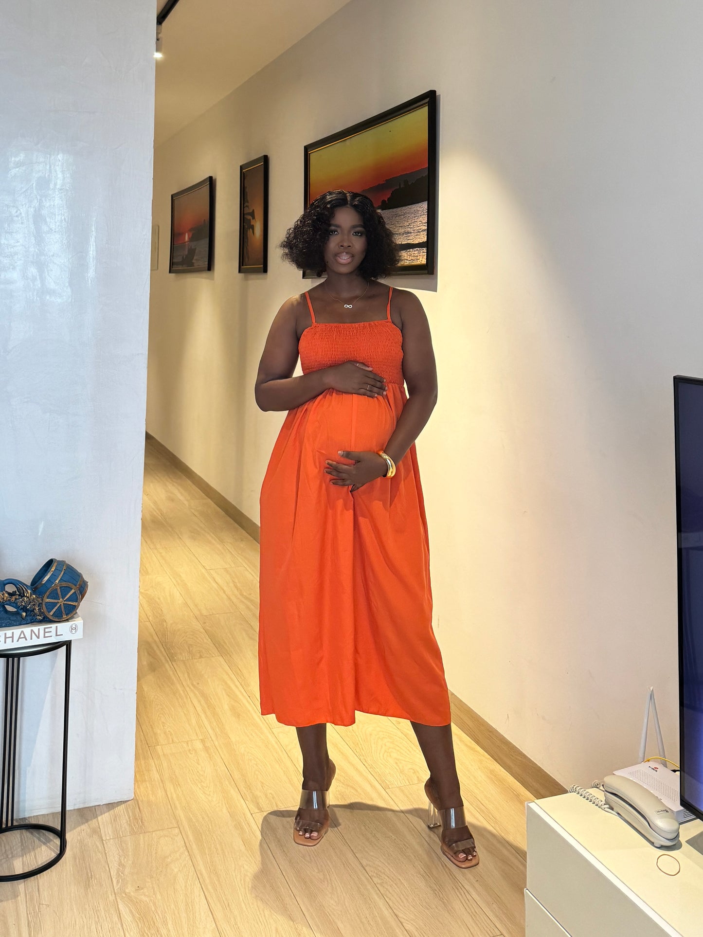 Orange Maternity 2in1 Kimono Dress Set