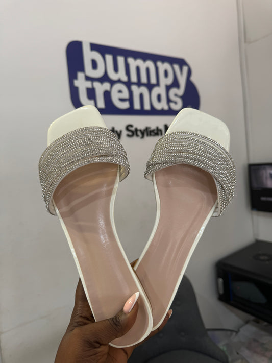 Silver  Embellished Strappy Slippers