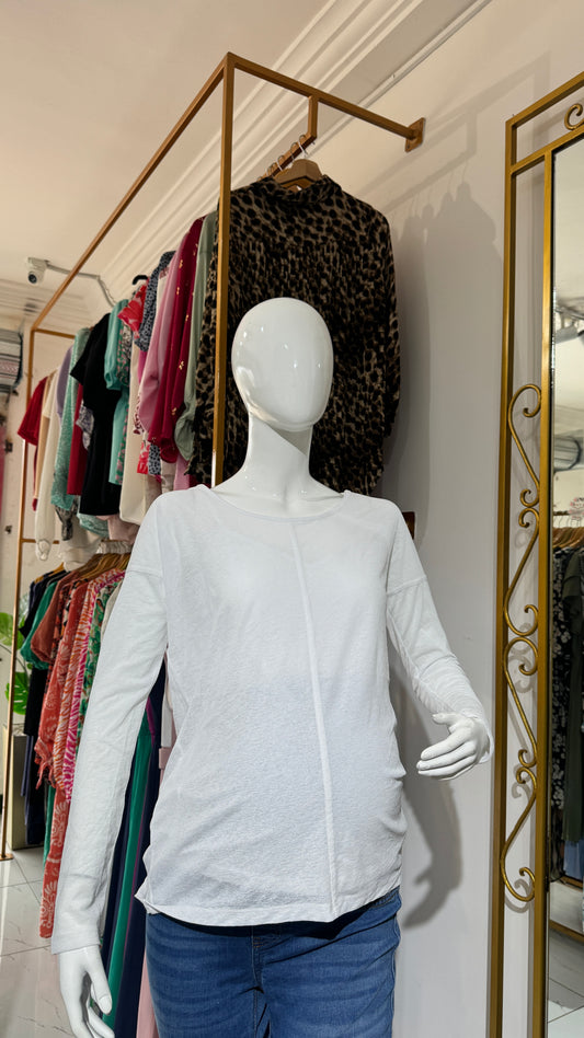 White Maternity Long Sleeve Top With Inner Attached Camisole