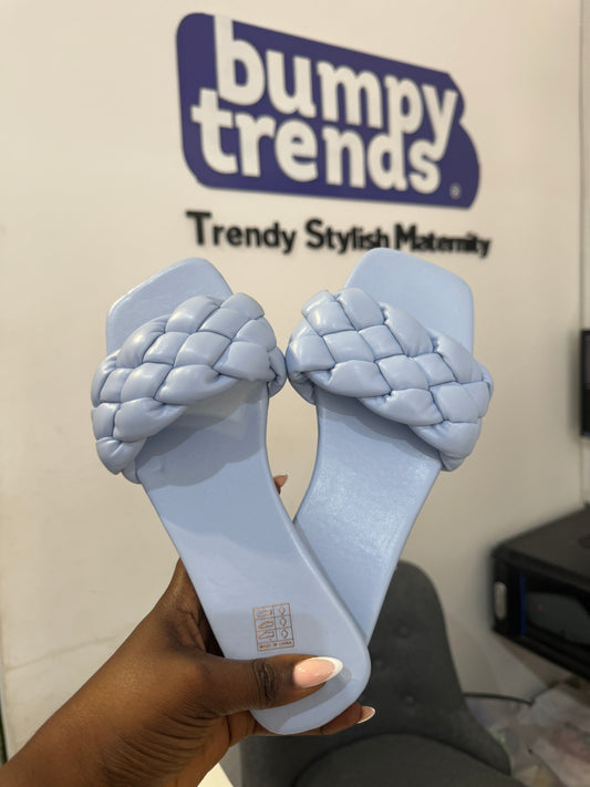 Baby Blue Weave Strap Slides