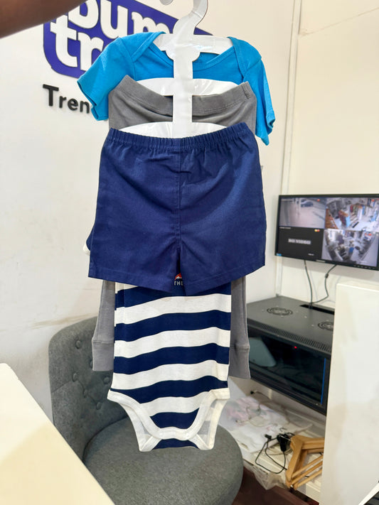 Boys 4 Pack Bodysuit Pants and Shorts Set
