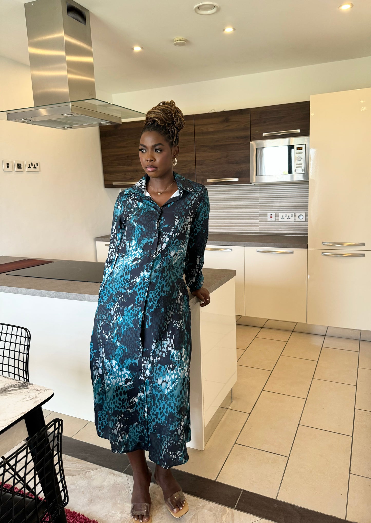 Dark Green Long Sleeve Maternity/Nursing Button Down Maxi Dress