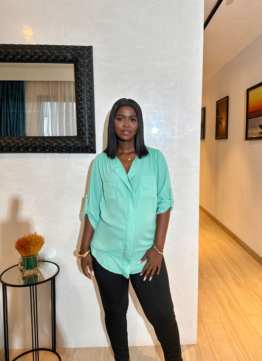 Maternity/Nursing 3/4 Button Sleeve Green Shirt