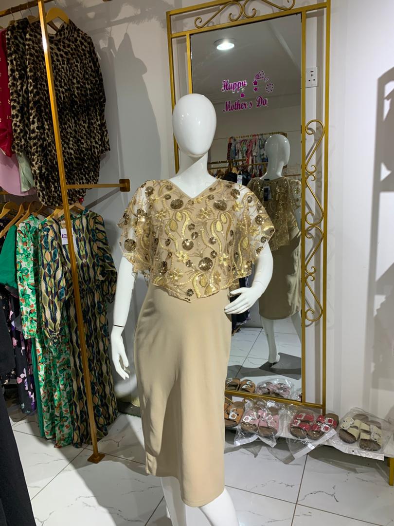 Gold Embroidered Cape Overlay Maternity Loose Dress