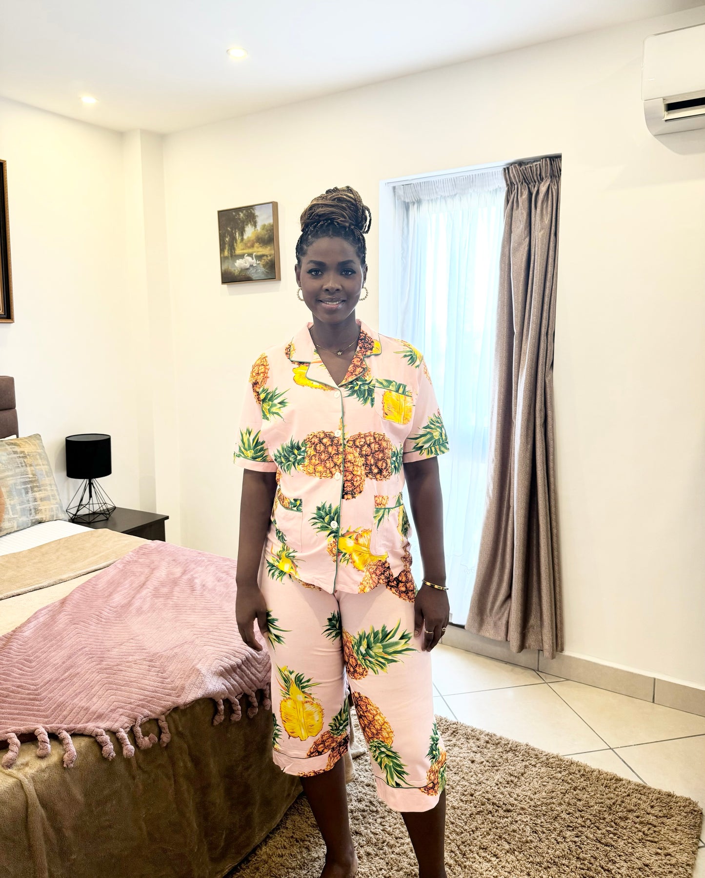 Pineapple Print 3/4 Pants Maternity/Nursing Pyjamas Set