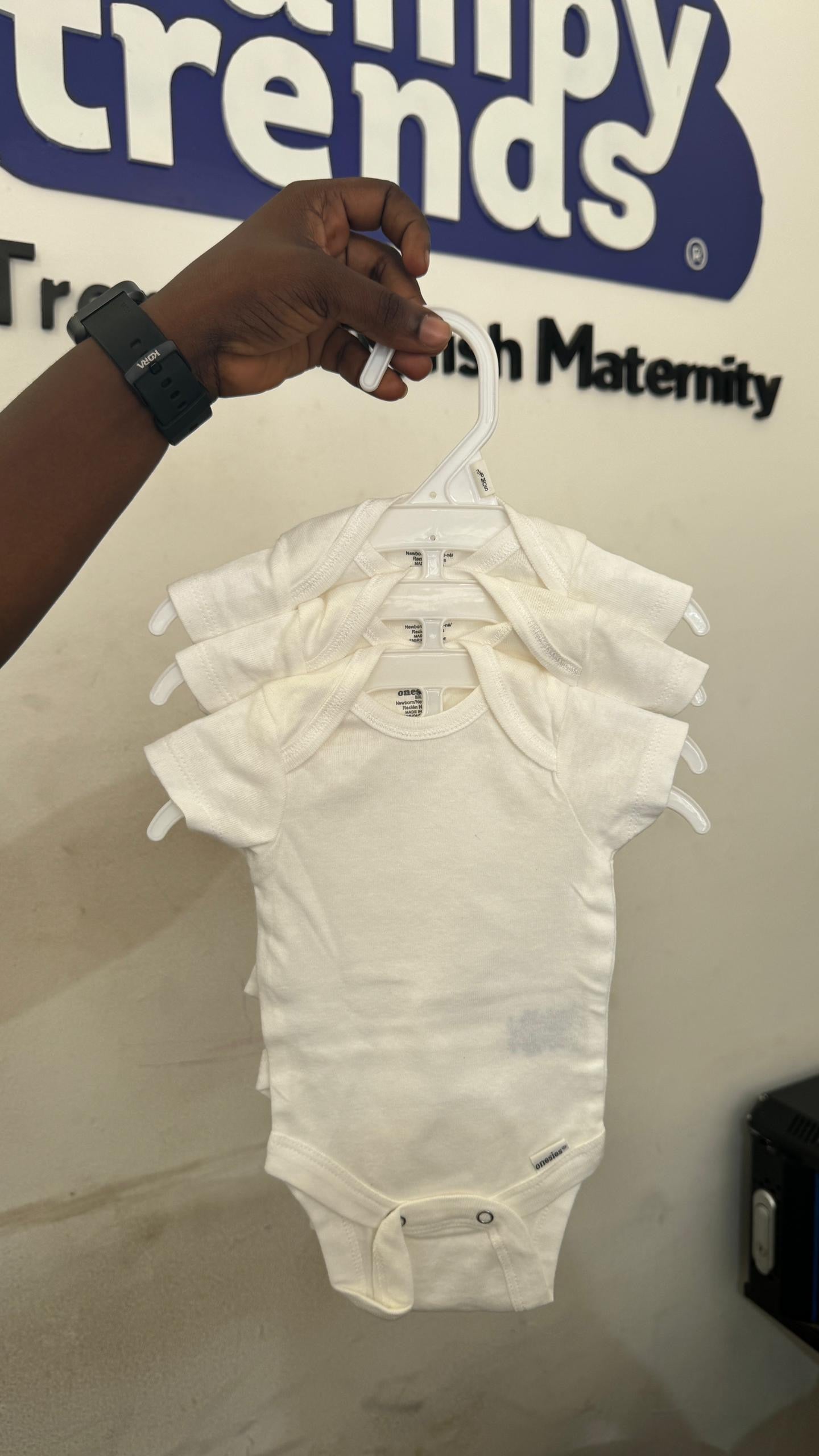 3 Pack White Cotton Onesies