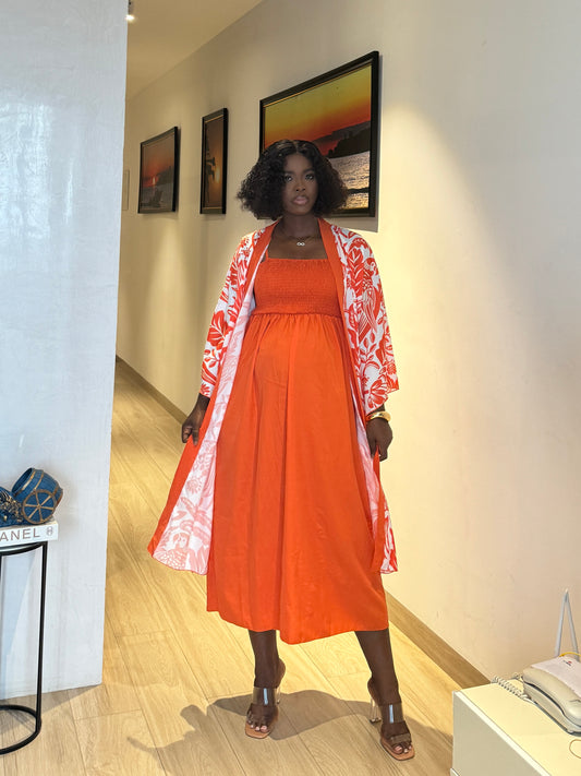 Orange Maternity 2in1 Kimono Dress Set