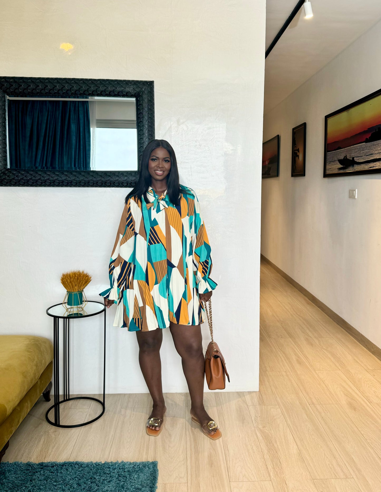 Multi Print Pleated Maternity Smock Dress
